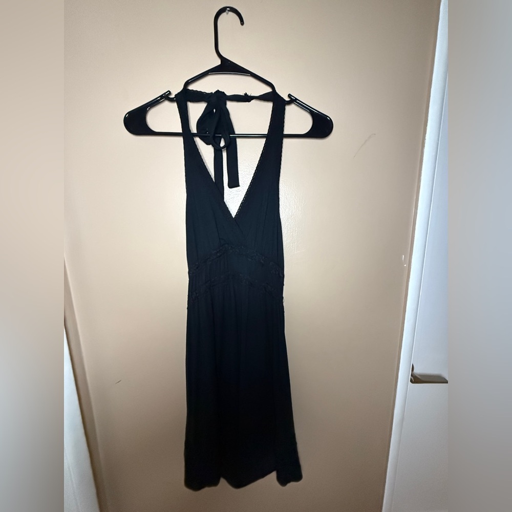 Black Sleeveless Halter Babydoll Dress